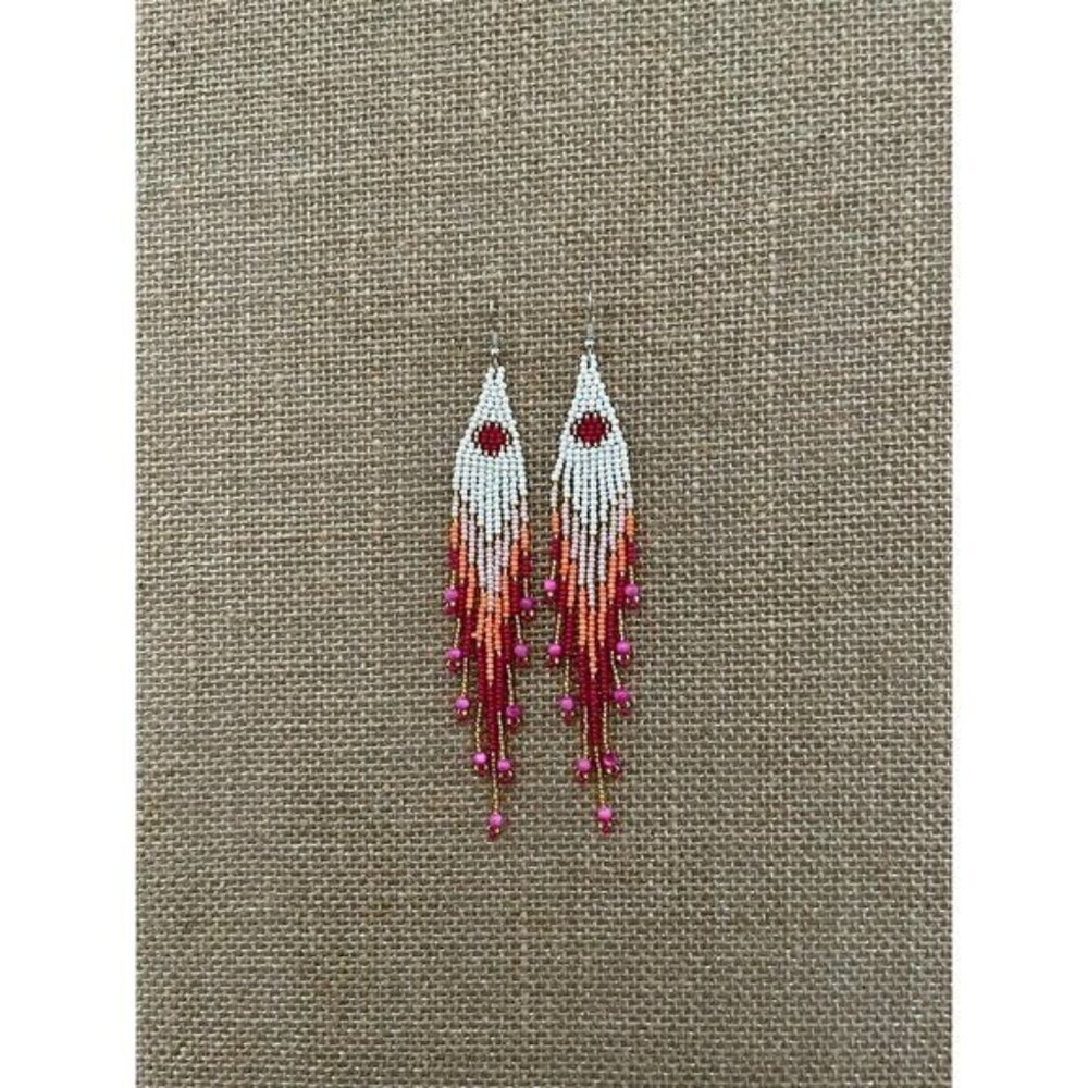 Handmade Miyuki Seed Bead Fringe Dangling Earrings Cactus Flower NWT - Picture 9 of 9